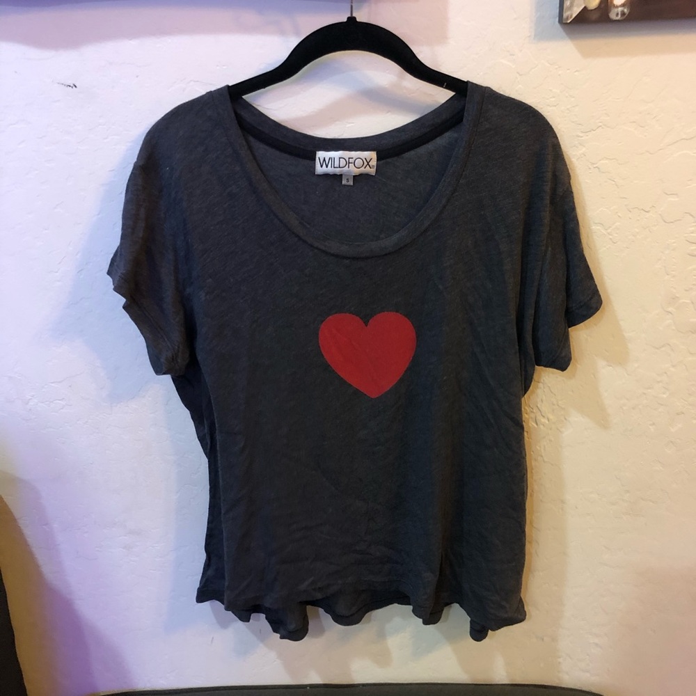 Wildfox Red Heart Tokyo Lounge Tee Shirt Grey Gray Small - Picture 2 of 6